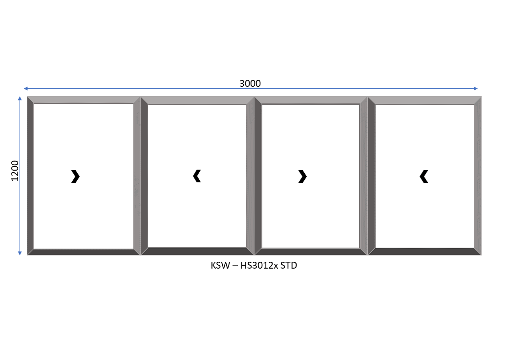 Aluminium Horizontal Standard Sliding Four Pane Window 3000 x 1200