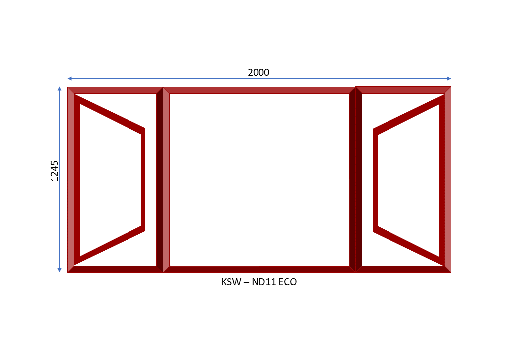 Steel Full Pane Side Hung Window Two Openers 2000 x 1245