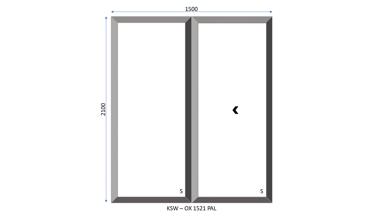 Aluminium OX 2 Panel Palace Sliding Door 1500 x 2100