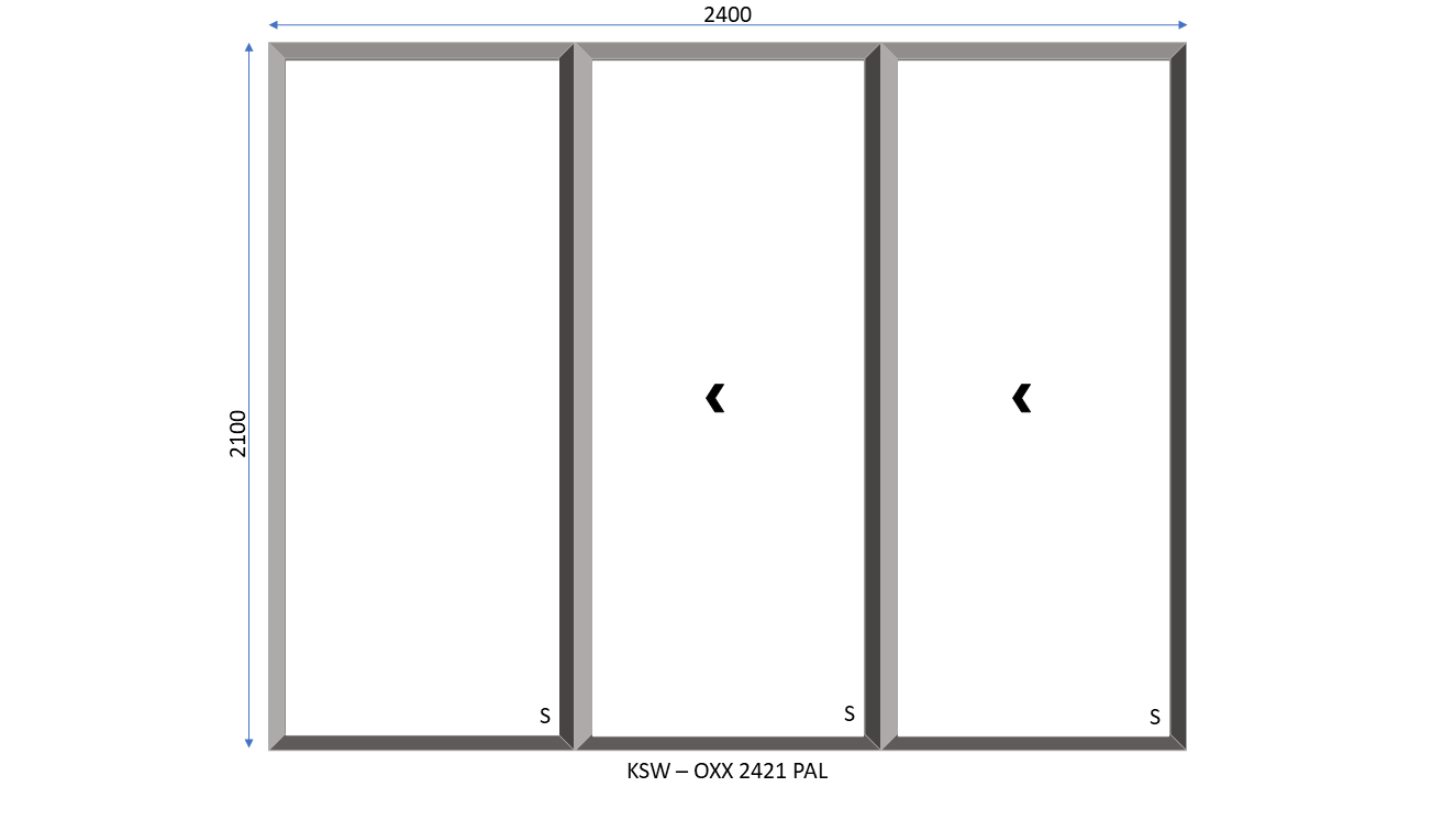 Aluminium OX 2 Panel Palace Sliding Door 2400 x 2100