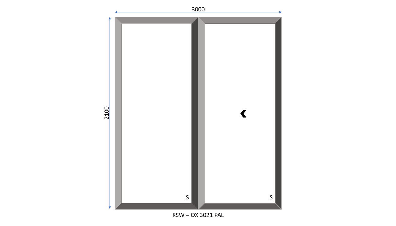 Aluminium OX 2 Panel Palace Sliding Door 3000 x 2100