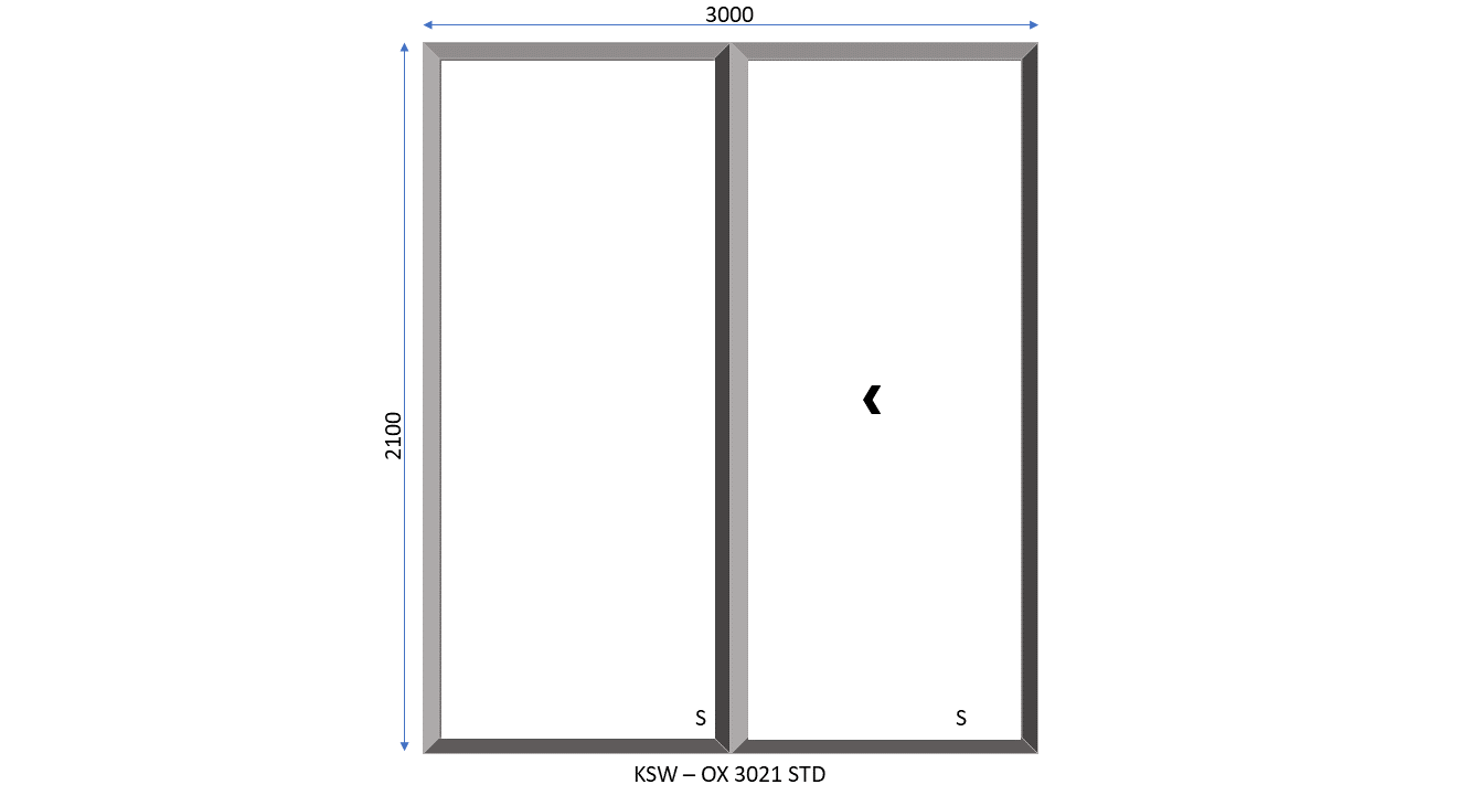 Aluminium 2 Panel OX Standard Sliding Door 3000 x 2100