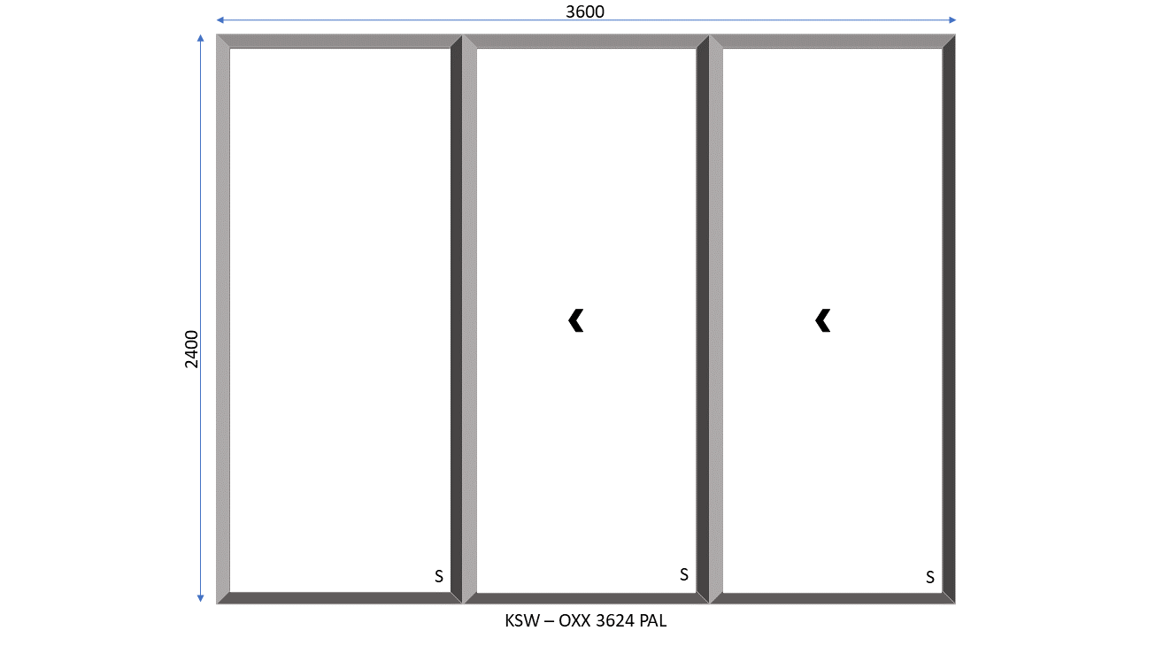 Aluminium OXX 3 Panel Palace Sliding Door 3600 x 2400
