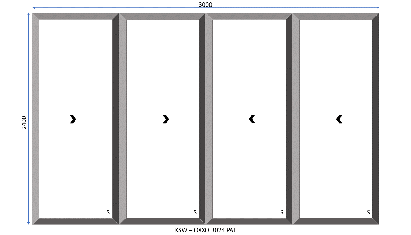 Aluminium OXXO 4 Panel Palace Sliding Door 3000 x 2400