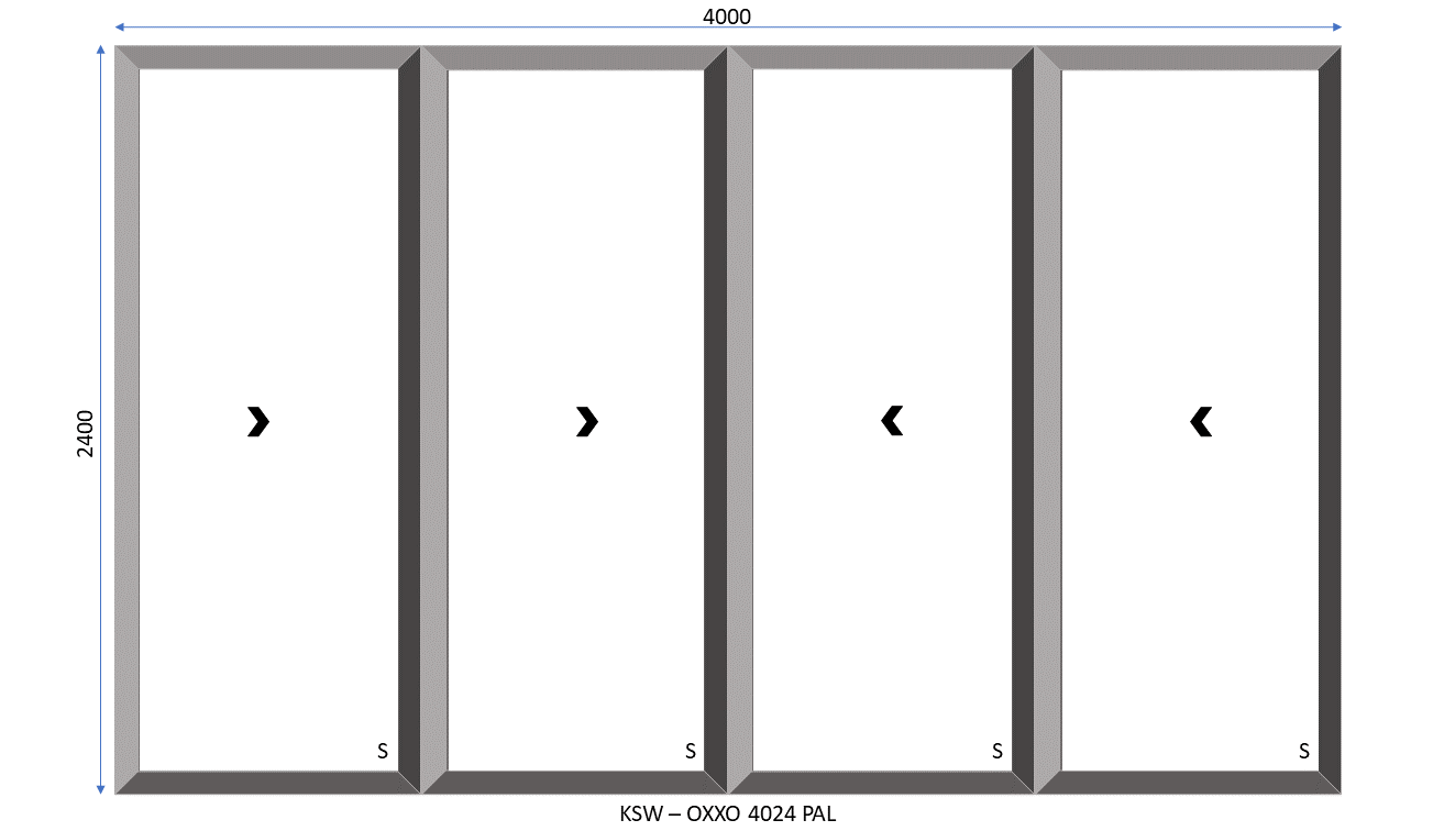 Aluminium OXXO 4 Panel Palace Sliding Door 4000 x 2400