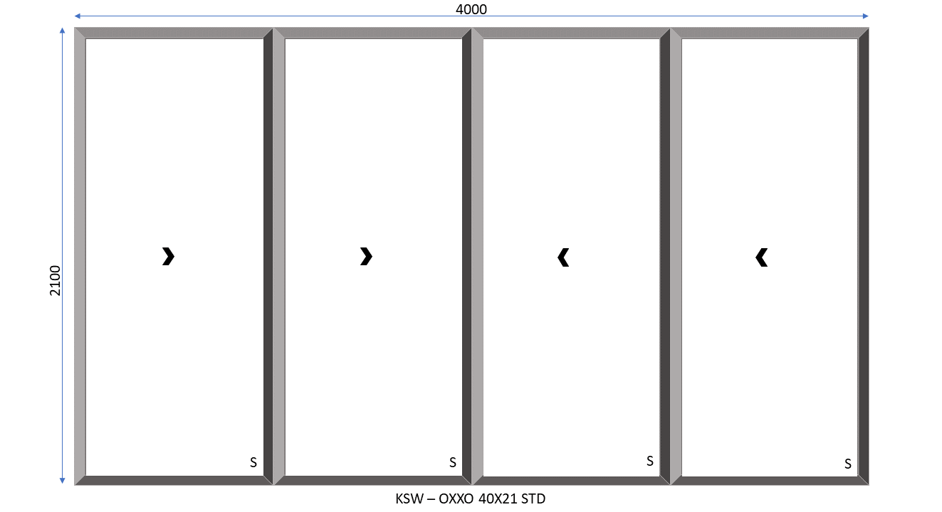 Aluminium 4 Panel OXXO Standard Sliding Door 4000 x 2100