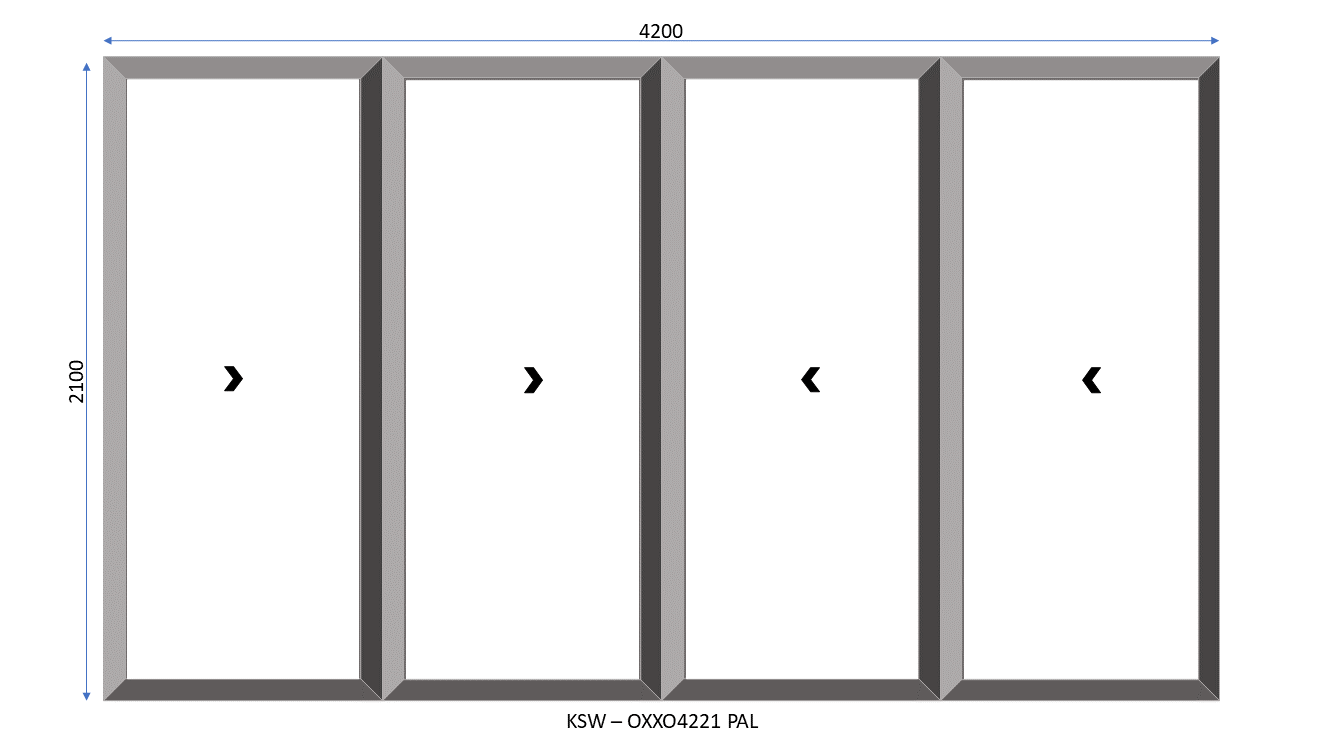 Aluminium OXXO 4 Panel Palace Sliding Door 4200 x 2100